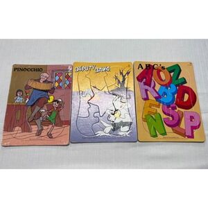 Vintage 1981 Allan Publishers Tray Puzzle Lot Pinocchio Deputy Dawg ABCs 3pc